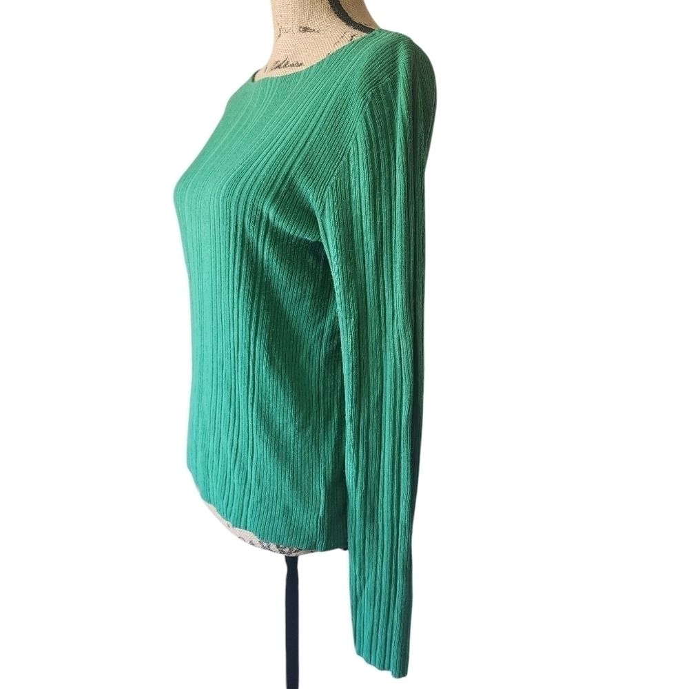 Theory Ribbed Emerald Long Sleeve Crew Neck Pullover Lightweight Sweater - Large - Picture 3 of 6